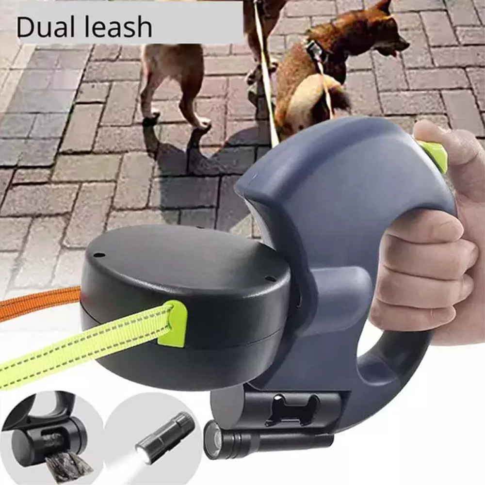 3 In 1 Dual Dog Rope Leash with Light Retractable